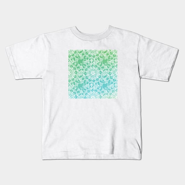 White Mandala Pattern - Teal Green Ombre Floral Kids T-Shirt by MysticMagpie